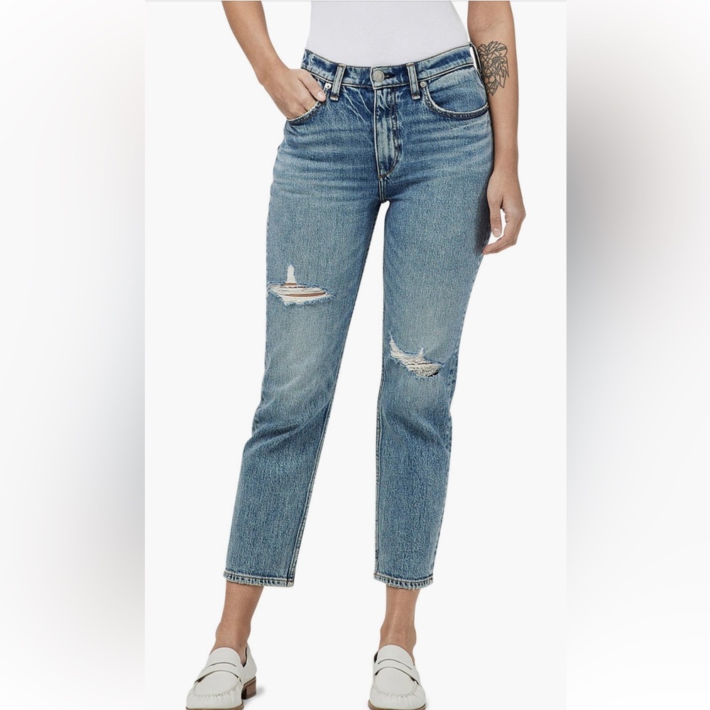 Rag & Bone Wren High Rise Slim Straight Jeans with ripping detail